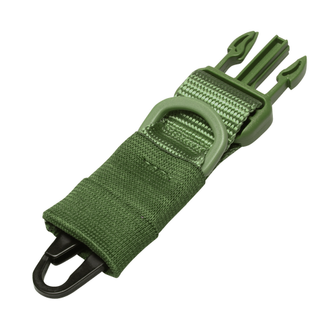 The Condor HK Hook Upgrade Kit features a green nylon strap with a plastic buckle, metal D-ring, and plastic clip—ideal for enhancing outdoor gear or bags.