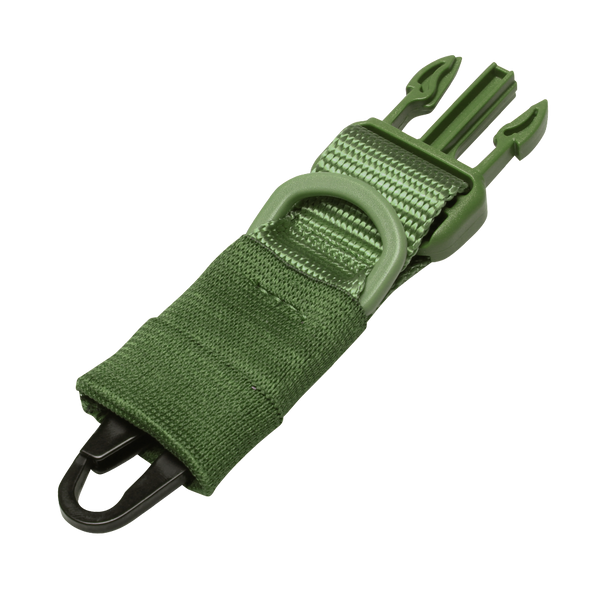 The Condor HK Hook Upgrade Kit features a green nylon strap with a plastic buckle, metal D-ring, and plastic clip—ideal for enhancing outdoor gear or bags.