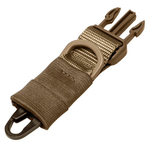 The Condor HK Hook Upgrade Kit features a brown nylon strap with a plastic buckle, metal D-ring, and metal clip—ideal for securing gear or accessories.