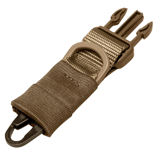 The Condor HK Hook Upgrade Kit features a brown nylon strap with a plastic buckle, metal D-ring, and metal clip—ideal for securing gear or accessories.