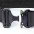 Close-up of the Condor Cobra Tactical Belt, featuring a black nylon strap and metal quick-release buckle, displayed unfastened on a white surface against a dark background.