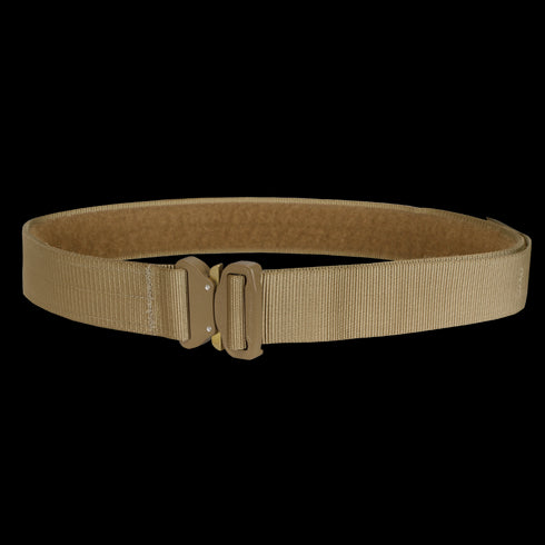The Condor Cobra Tactical Belt, featuring a sturdy metal buckle and tan finish, is displayed against a plain white background—perfect for military use or everyday carry.