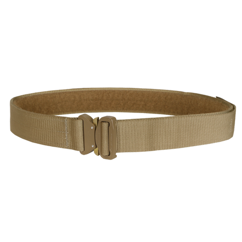 The Condor Cobra Tactical Belt, featuring a sturdy metal buckle and tan finish, is displayed against a plain white background—perfect for military use or everyday carry.