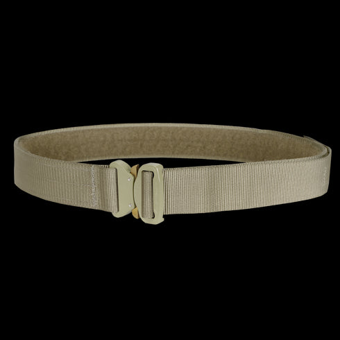 Condor Cobra Tactical Belt, tan color with a quick-release metal buckle, perfect for EDC or law enforcement use, shown on a white background.