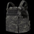 The Cyclone RS Plate Carrier by Condor in MultiCam Black, featuring multiple attachment points and adjustable straps, is shown from a three-quarter angle.