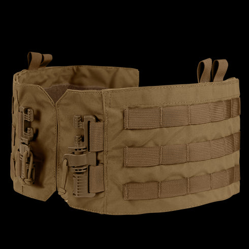 The Condor Cyclone RS Plate Carrier features buckles and webbing for attaching gear, making it ideal for military personnel or EDC use.