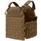 The Condor Cyclone RS Plate Carrier is a tan vest featuring MOLLE webbing, adjustable shoulder straps, Velcro patch area, and quick-release buckles—perfect for military use or EDC at the range. Shown against a plain background.