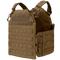 The Condor Cyclone RS Plate Carrier is a tan vest featuring MOLLE webbing, adjustable shoulder straps, Velcro patch area, and quick-release buckles—perfect for military use or EDC at the range. Shown against a plain background.