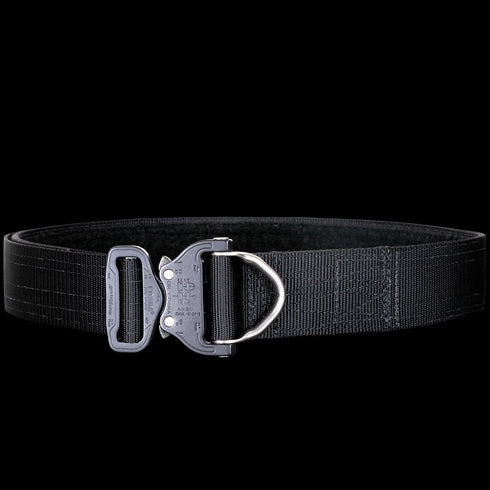 The Condor Cobra Pro Belt is a black tactical belt featuring a metal buckle and central D-ring, designed for heavy-duty or utility use.