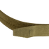 Close-up of the Condor Hybrid EDC Belt in tan or olive green with a hook-and-loop fastener, designed for tactical, military, or law enforcement use, displayed against a matching vertically striped background.