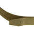 Close-up of the Condor Hybrid EDC Belt in tan or olive green with a hook-and-loop fastener, designed for tactical, military, or law enforcement use, displayed against a matching vertically striped background.