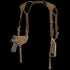 The Condor Universal Shoulder Holster in tan features an attached pistol holster and magazine pouch, displayed against a plain background.