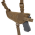 The Condor Universal Shoulder Holster in tan features adjustable straps, secure snap closures, and holds a black pistol securely.