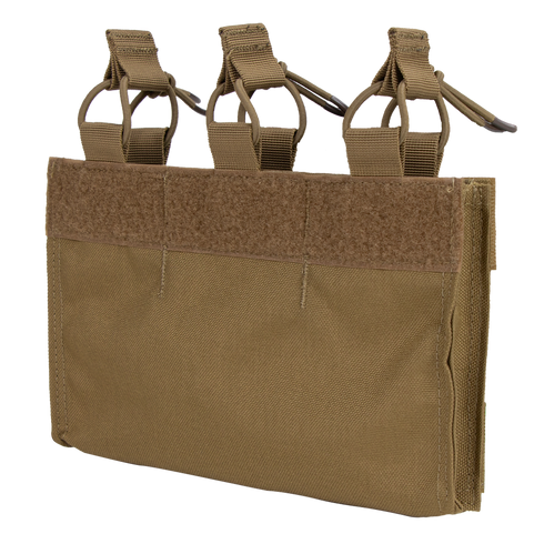 The Condor M4 Mag Insert is a tan tactical pouch with three attachment straps and a front Velcro panel, designed for organizing gear or carrying magazines.