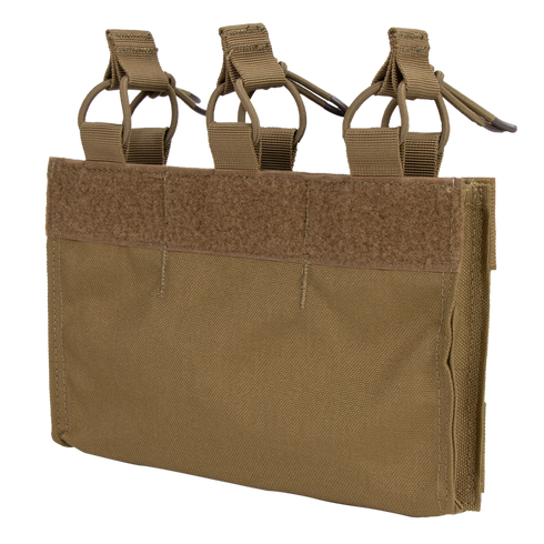 The Condor M4 Mag Insert is a tan tactical pouch with three attachment straps and a front Velcro panel, designed for organizing gear or carrying magazines.