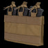 The Condor M4 Mag Insert is a tan tactical pouch that securely holds three black rifle magazines with elastic cords and Velcro straps.