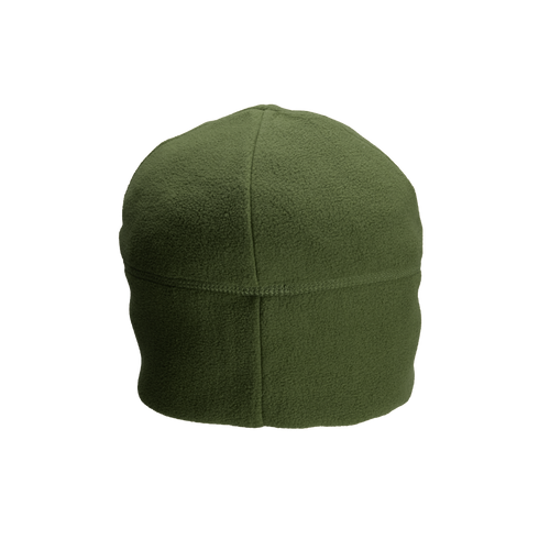 The Condor Watch Cap in olive green fleece is displayed from the back on a plain white background.