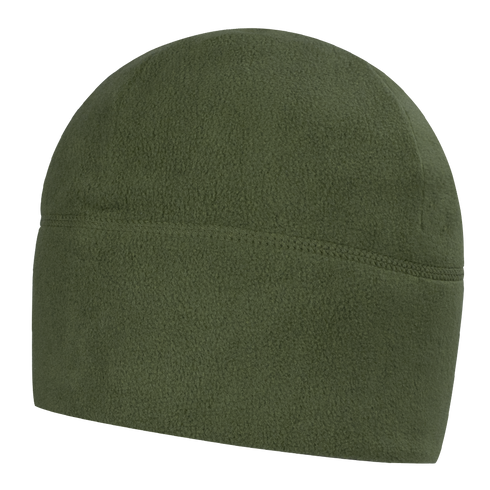 The Condor Watch Cap is an olive green fleece beanie with a simple design, shown from the side—perfect for military use or trips to the shooting range.