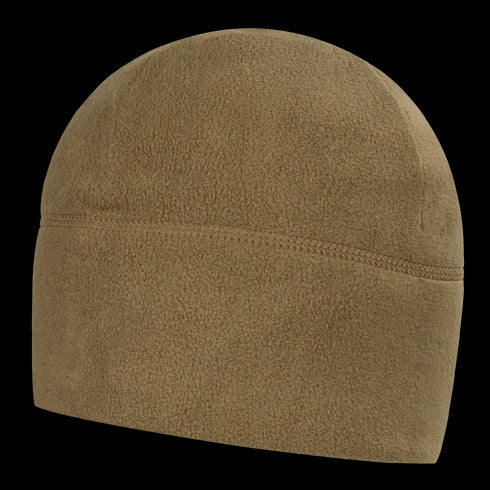 The Condor Watch Cap is a plain brown fleece beanie hat, shown against a white background—perfect for military use or long days at the shooting range.