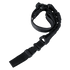 The Condor Cobra 1-Point Bungee Sling is a black adjustable tactical sling with buckles and padded sections, perfect for EDC or law enforcement use, shown coiled in a loose loop on a white background.