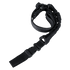 The Condor Cobra 1-Point Bungee Sling is a black adjustable tactical sling with buckles and padded sections, perfect for EDC or law enforcement use, shown coiled in a loose loop on a white background.