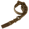 The Condor Cobra 1-Point Bungee Sling in tan features quick-release buckles and reinforced webbing, making it ideal for law enforcement or EDC. Laid out on a plain background.