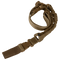 The Condor Cobra 1-Point Bungee Sling in tan features quick-release buckles and reinforced webbing, making it ideal for law enforcement or EDC. Laid out on a plain background.