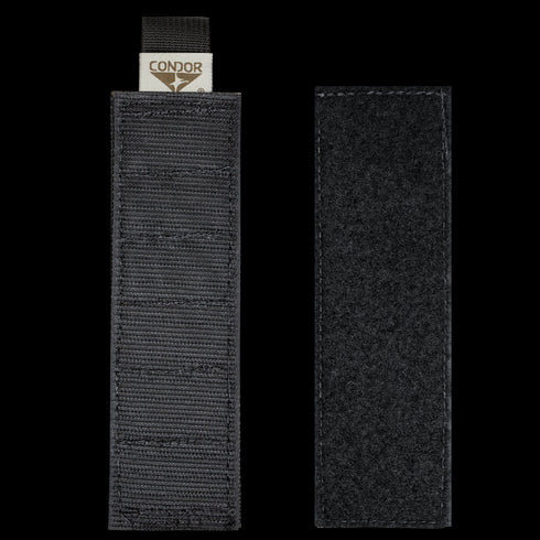 Two black TSRS Shotshell Strips from Condor: one displays the textured front with Condor tag, the other shows the smooth back—perfect for EDC or fast gear adjustments at the range.