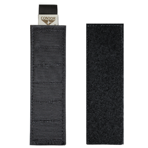 Two black, rectangular nylon Condor TSRS Shotshell Strip pouches: one displays the Condor tag on top, while the other shows the back side with a Velcro surface.