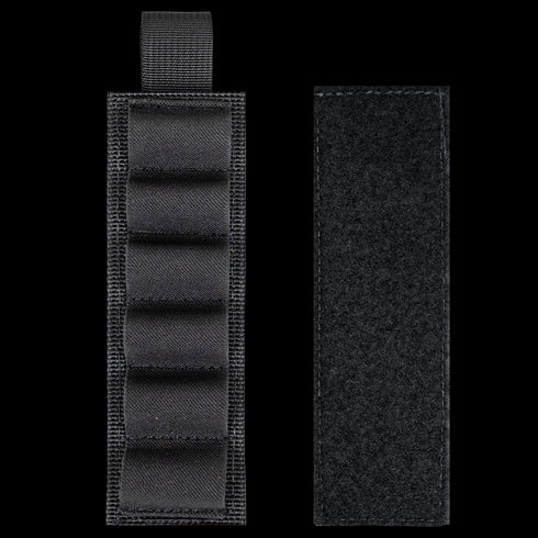 The Condor TSRS Shotshell Strip includes two black nylon strips—one with five elastic loops and a top strap, the other a plain stitched panel—ideal for military or first responders at the shooting range.