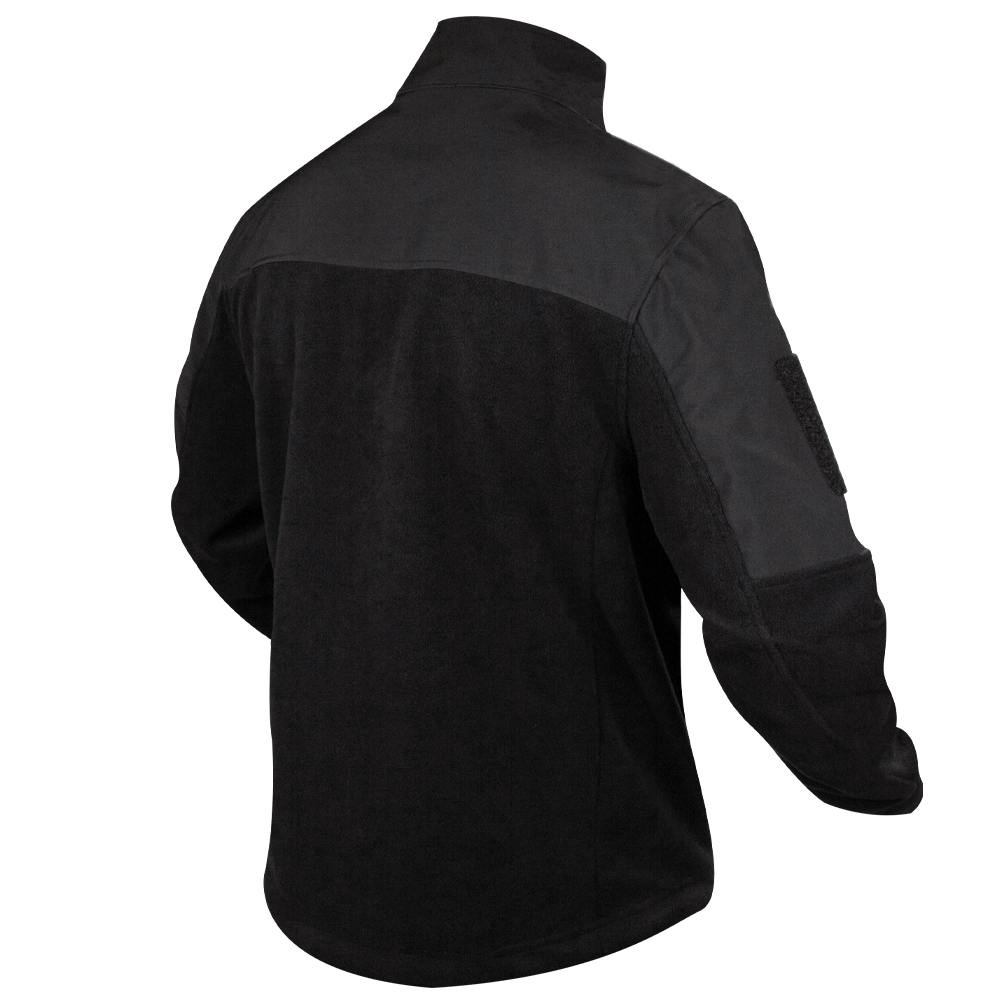 The Condor Bravo Fleece Jacket is shown from the back, featuring a high collar and reinforced shoulders and upper arms—designed for durability and protection, perfect for law enforcement professionals.