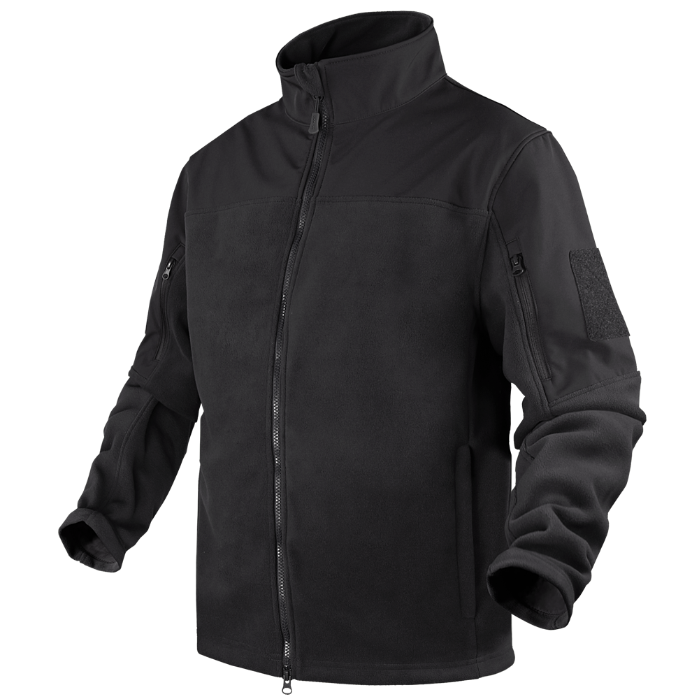 The Condor Bravo Fleece Jacket features a high collar, zippered front, and multiple zippered pockets on the sleeves and sides—ideal for EDC enthusiasts or first responders seeking reliable utility.