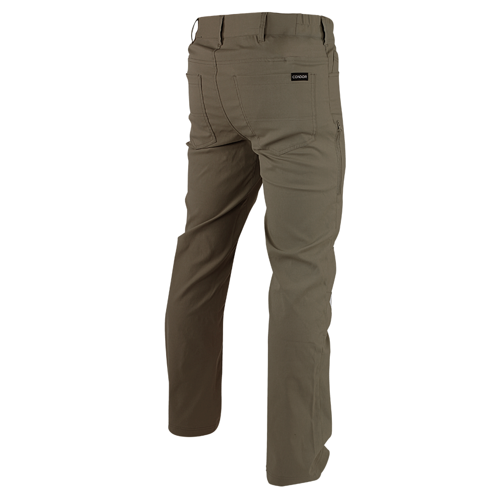 The Condor Cipher Pants in khaki feature two rear pockets and visible belt loops—designed for durability and practicality, making them ideal for bushcraft enthusiasts.