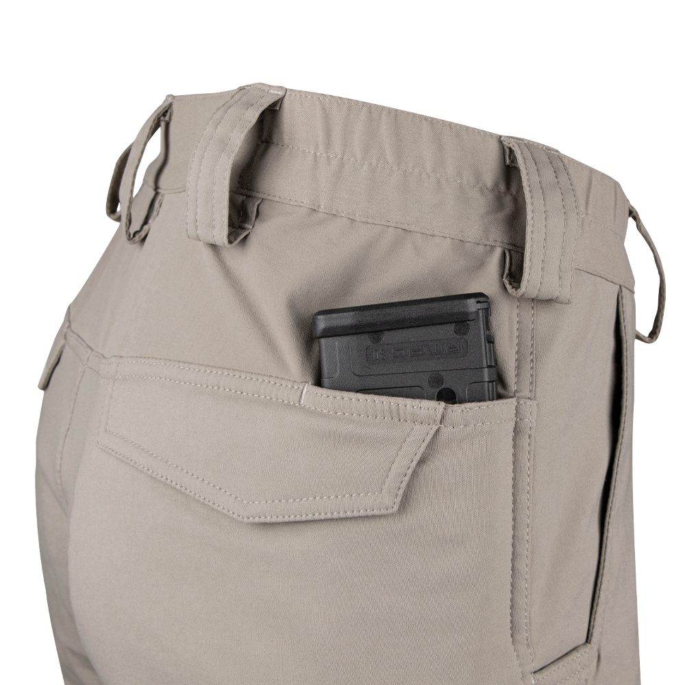 A black handgun magazine is partially visible in the back pocket of Condor Patrol ADF Pants in a light color.