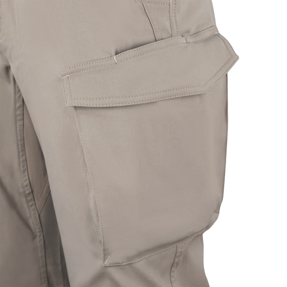 Close-up of a beige cargo pocket on Condor Patrol ADF Pants, showcasing the flap and stitching details inspired by military and first responder gear.