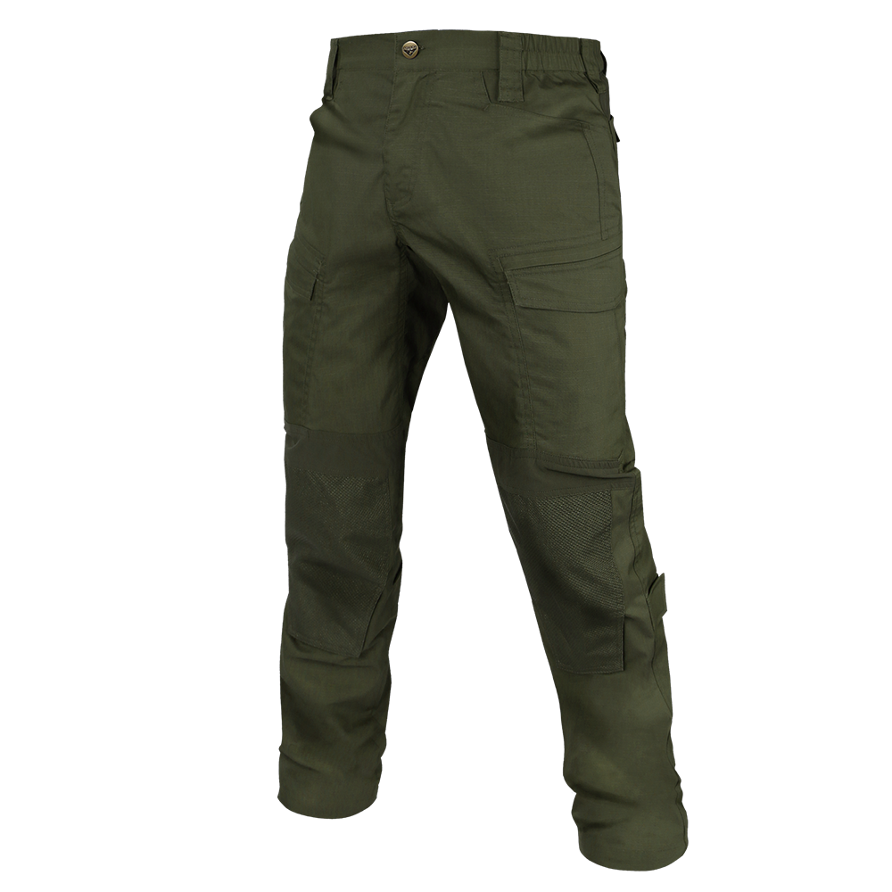Condor Paladin Tactical Pants in olive green, featuring multiple pockets and reinforced knee patches, displayed on a white background.