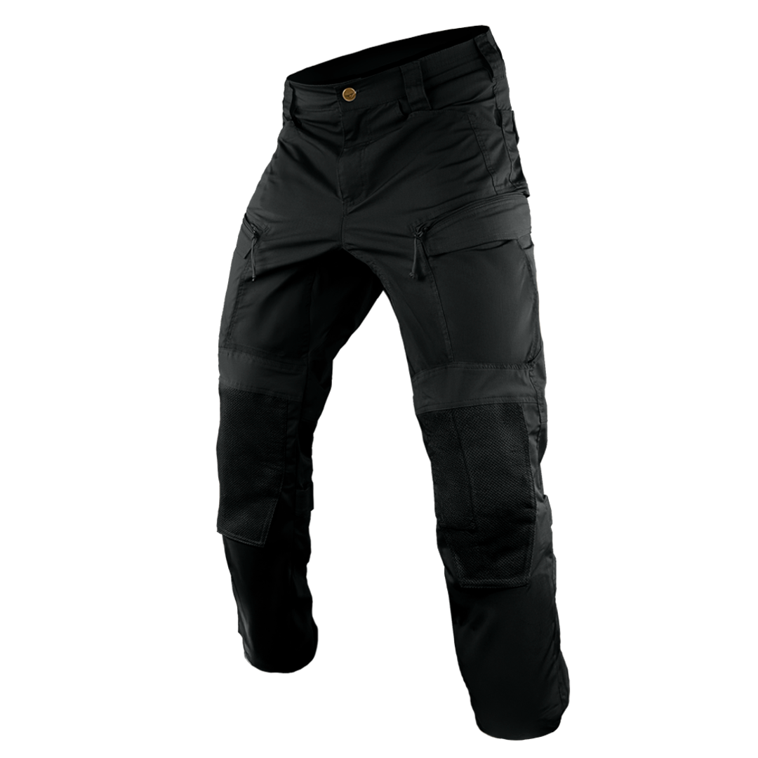 Condor Paladin Tactical Pants in black, featuring zippered pockets, reinforced knees, and belt loops, shown on a plain white background.