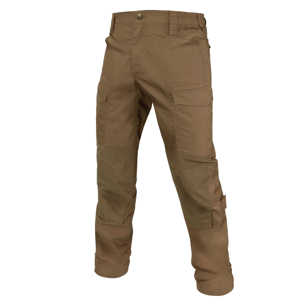 Condor Paladin Tactical Pants in brown, featuring reinforced knee patches, side pockets, and button closure, displayed on a white background.