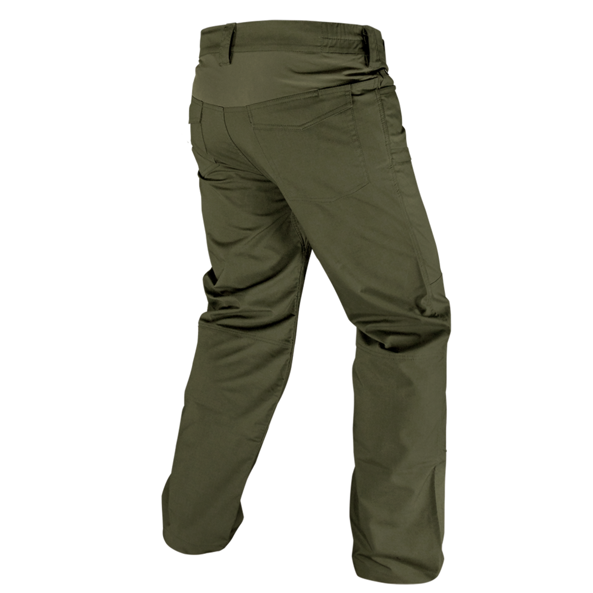 The Condor Odyssey Pants Gen III in olive green are shown from the back, highlighting multiple pockets and reinforced stitching.