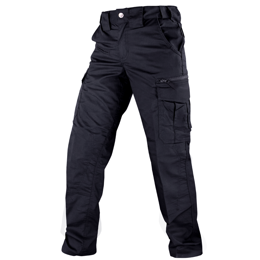 Condor Womens Protector EMS Pants—black, with multiple pockets, zipper fly, and button closure. Built for versatility and durability; ideal for military professionals or first responders. Shown on a white background.