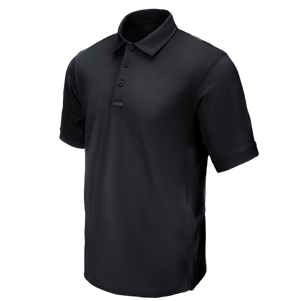 The Condor Short Sleeve Dri-Flex Tactical Polo in black features a collar and three buttons, shown on a plain white background.