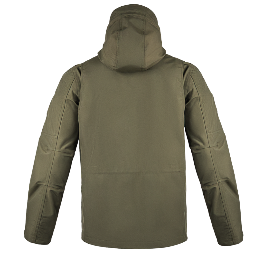 Condor Aegis Waterproof Parka in olive green, displayed from the back. Features long sleeves and a seamless design, shown against a plain white background.