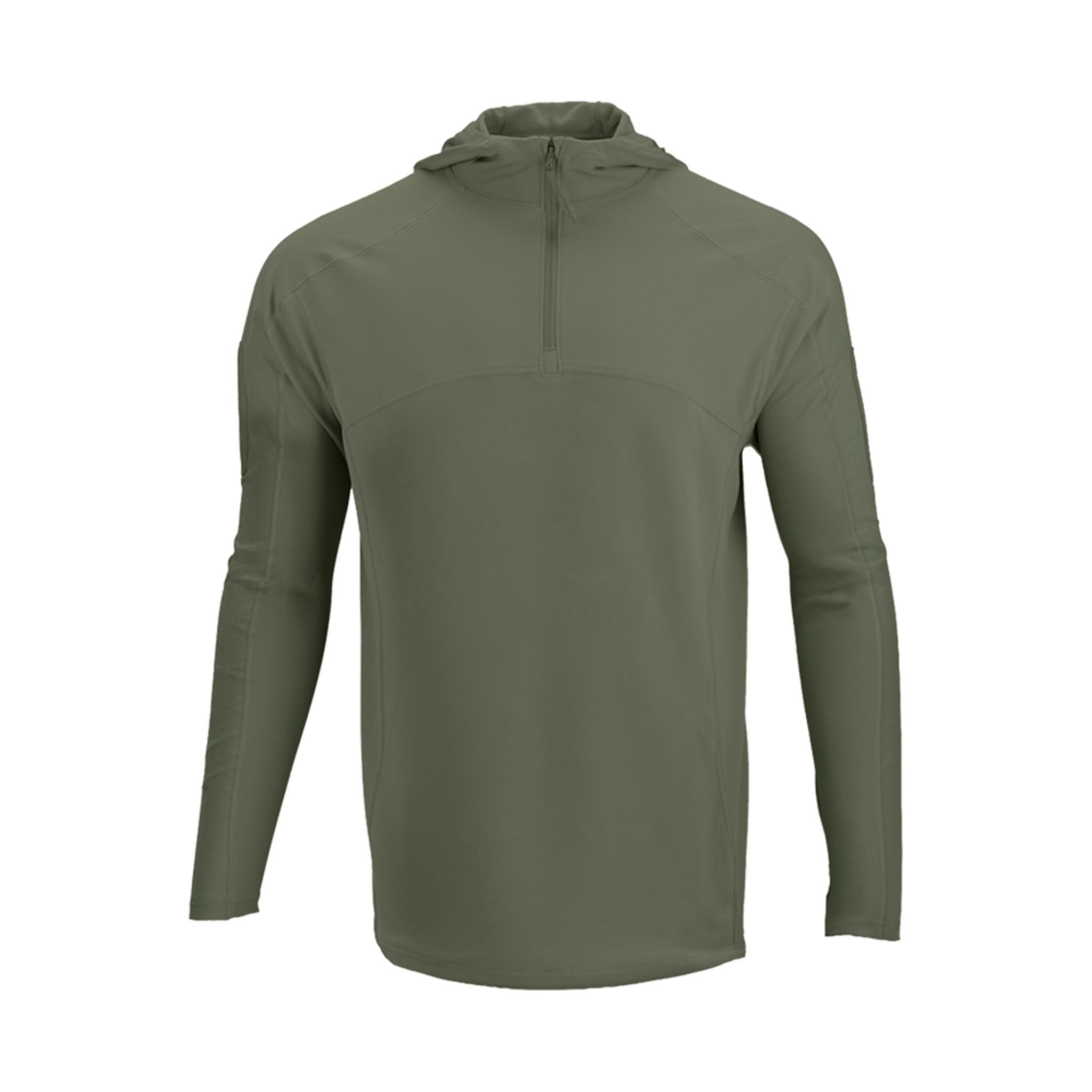 The Condor Trident Sun Shirt in olive green features long sleeves and a quarter-zip front, shown against a plain white background.
