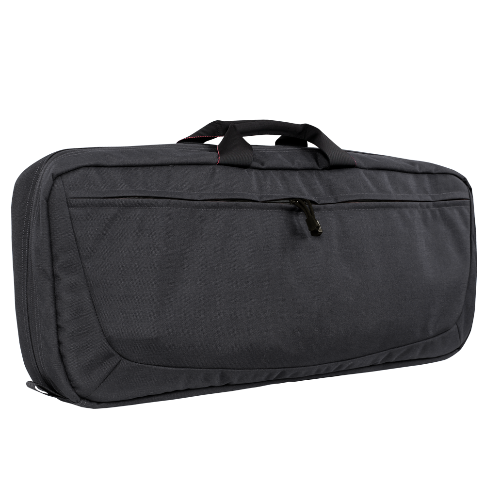The Condor 27 Dispatch Take Down Case is a black rectangular bag with a top handle, zippered front pocket, and red-stitched accents—ideal for EDC or organizing essentials at the range.