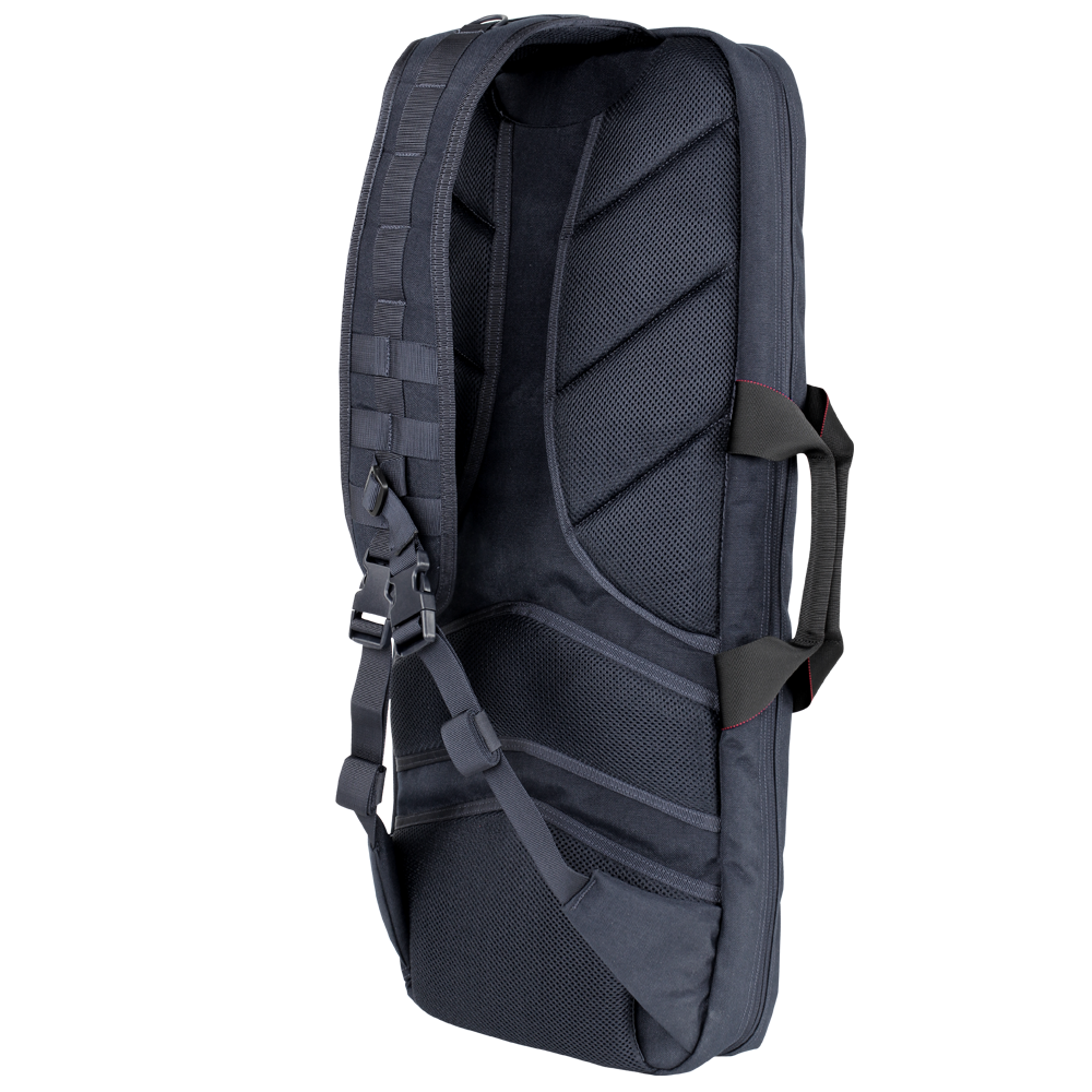 The Condor 27 Dispatch Take Down Case in black features padded adjustable shoulder straps, mesh padding, and a side handle—perfect for EDC or law enforcement professionals seeking comfort and versatility.