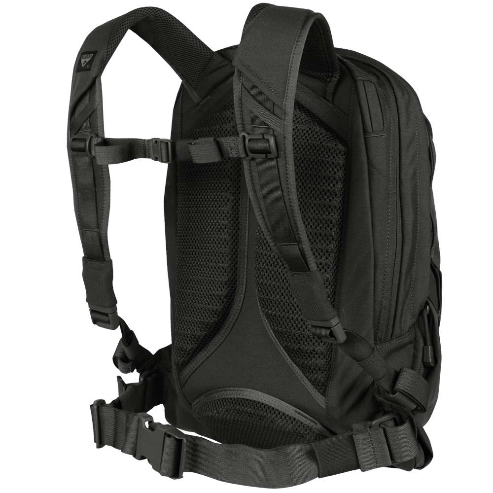 The Condor Elite Fail Safe Urban Backpack Gen II 18L by Condor features padded shoulder straps, a mesh back panel, and a waist belt—shown from the back to highlight its ergonomic, adjustable design for EDC or bushcraft use.