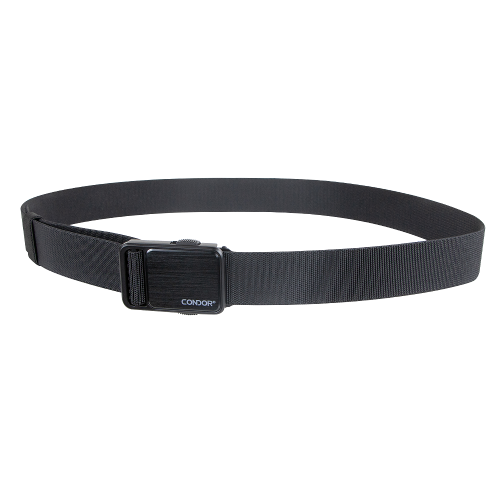 The Condor EDC Belt is a black tactical belt with a metal buckle, displayed against a white background—perfect for military and first responder use.
