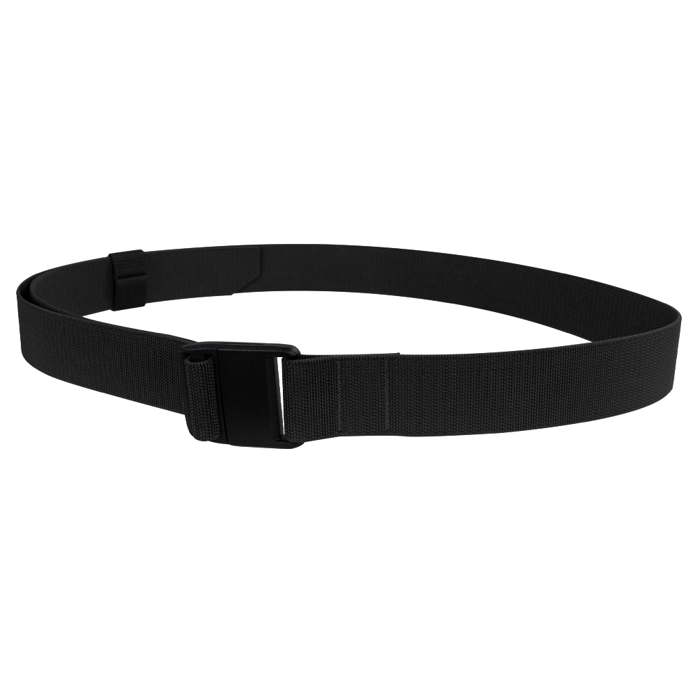 The Condor PDQ Magnetic Belt, featuring a sleek black design and magnetic buckle, is displayed in a circular shape on a white background—perfect for shooting range days or bushcraft outings.