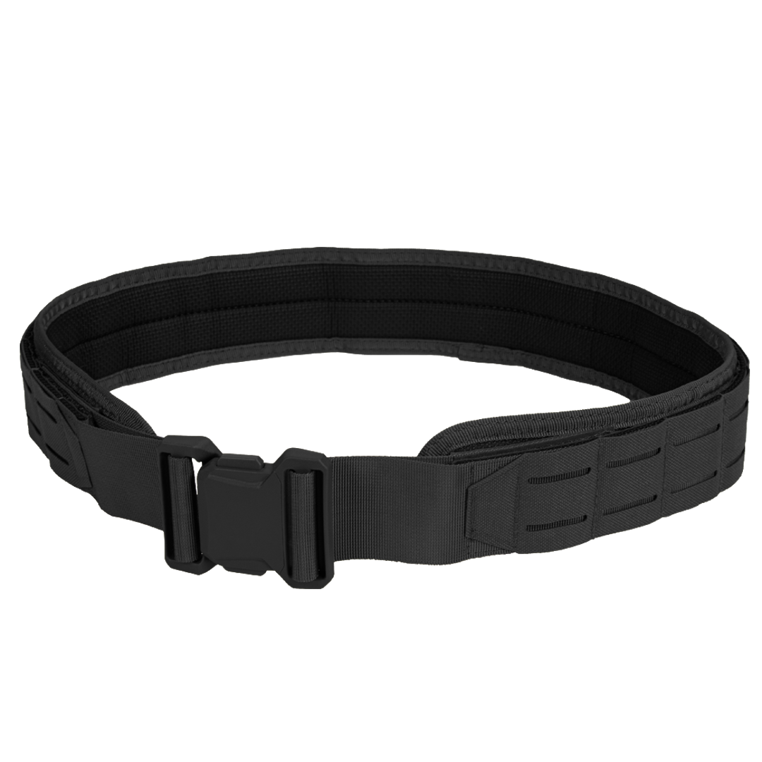 The Condor LCS Vector Belt is a black utility belt with a plastic buckle and reinforced sides, designed for law enforcement and first responders, shown on a white background.
