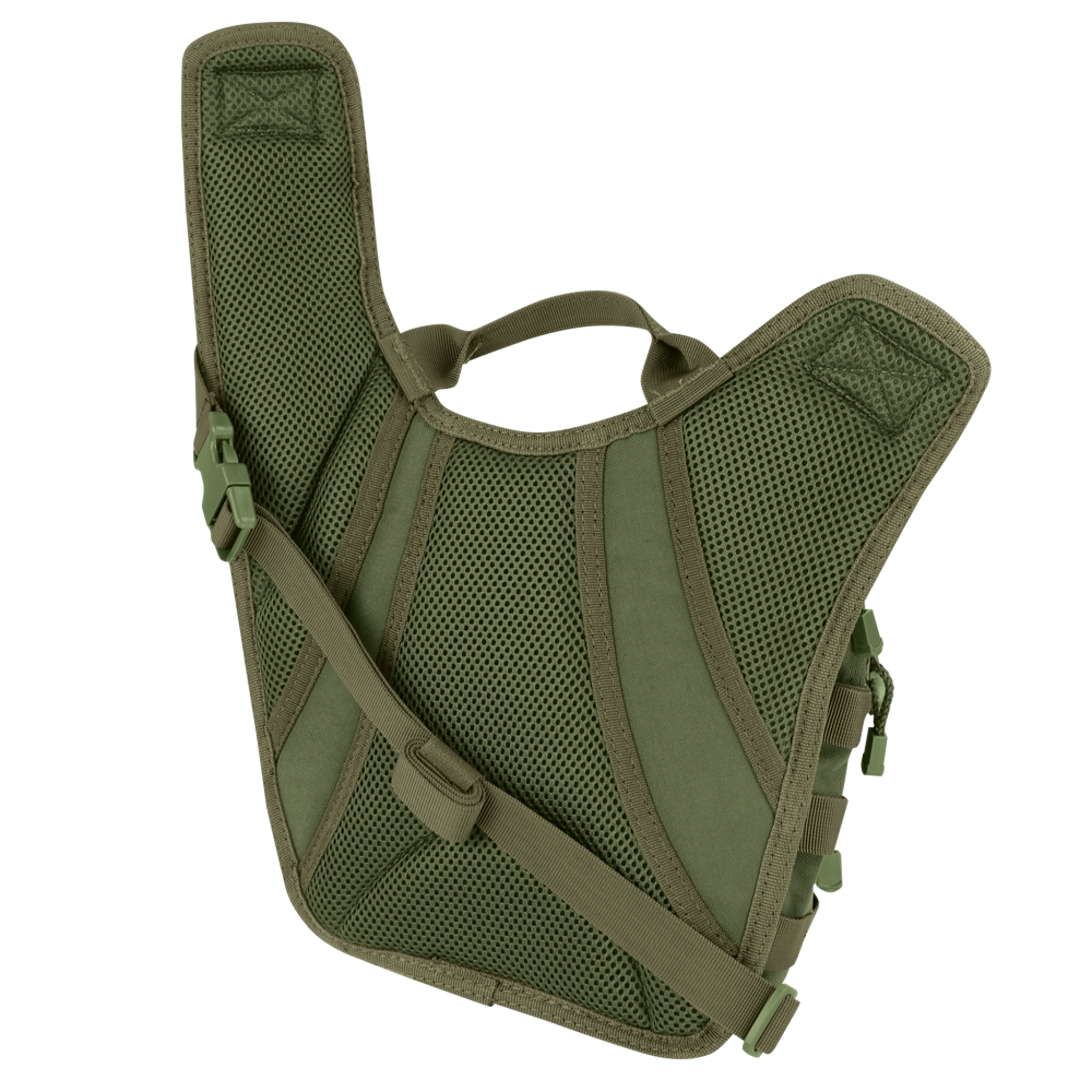 The Condor EDC Bag | SALE is an olive green mesh utility harness with adjustable straps, buckles, and a central carrying handle, shown against a white background.